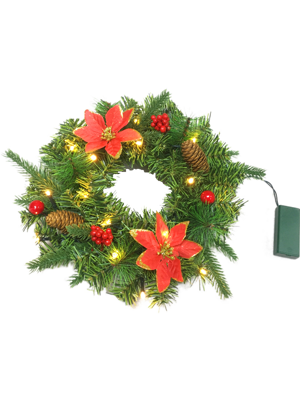 PVC PE Pine Needle Series-28CM تاج گل کریسمس تزئینات گللند پلاس
